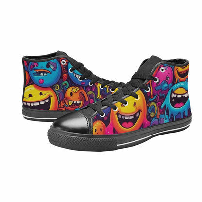 MEN'S Yellow Smiley Face High Top Canvas Dark Academia Shoes