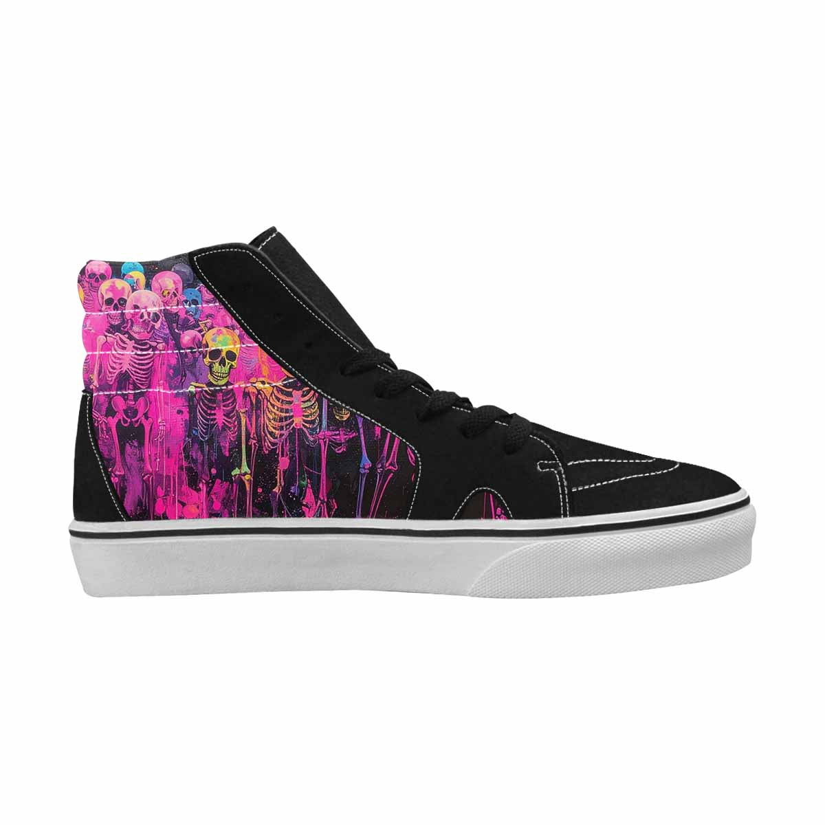 MEN'S Skeletons  Neon Pink High Top Canvas Grunge Shoes
