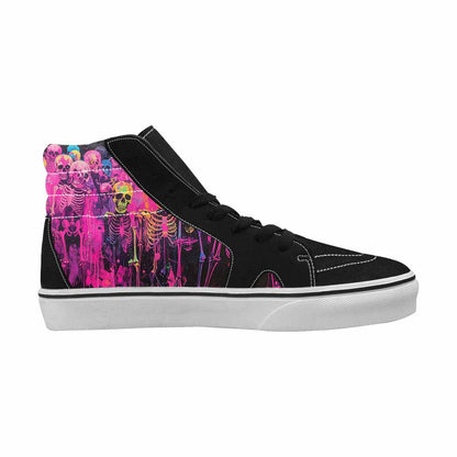 MEN'S Skeletons  Neon Pink High Top Canvas Grunge Shoes