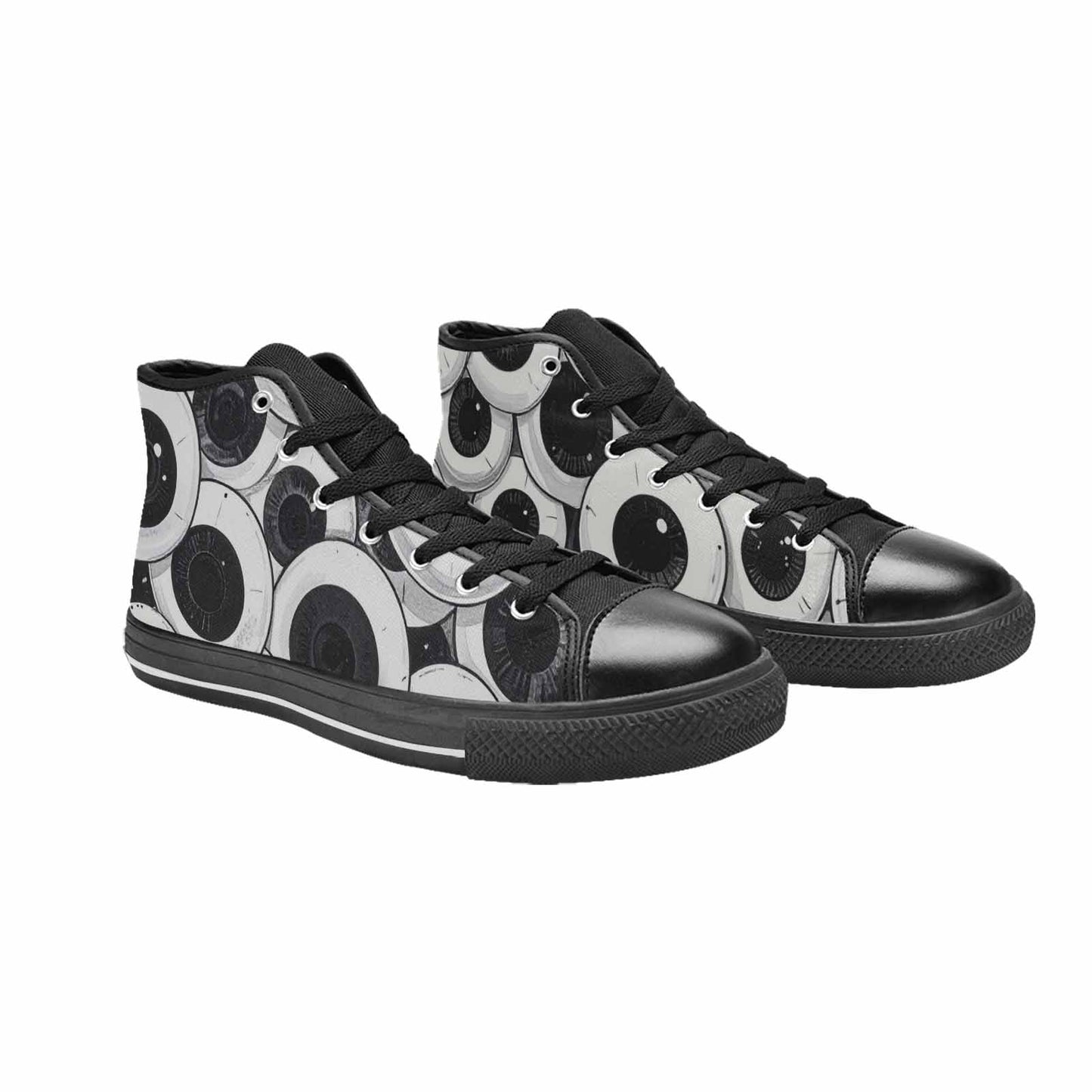 MEN'S Googly Cartoon Eyeballs High Top Canvas Wallpaper Art Custom Shoes