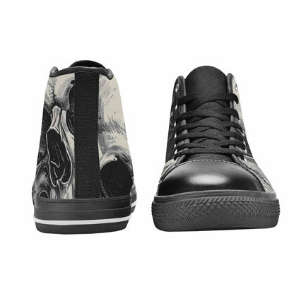 WOMEN'S Skulls Roses Black Ink High Top Canvas Wallpaper Art Shoes