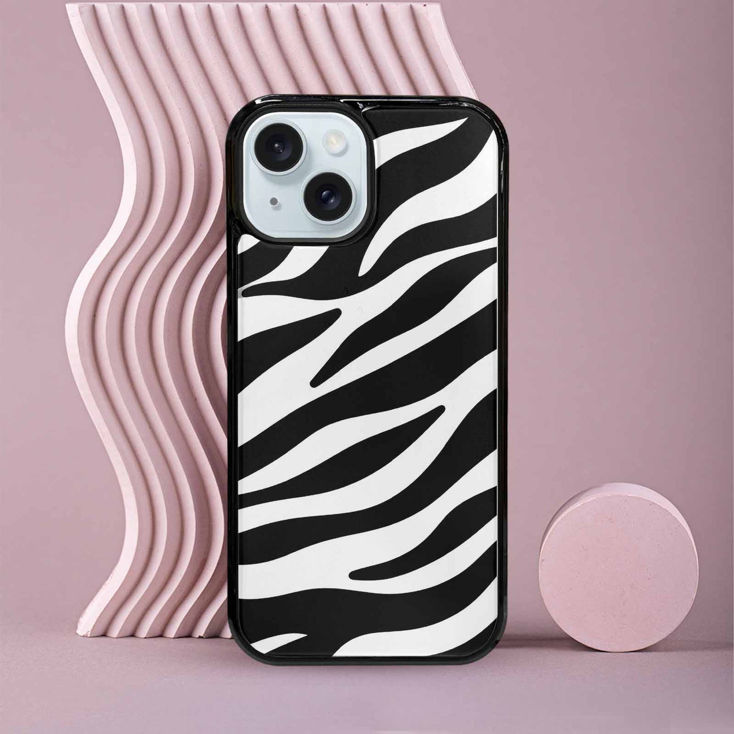iPhone 15 Case — Zebra Print Black White Custom, Custom Print Case Cover