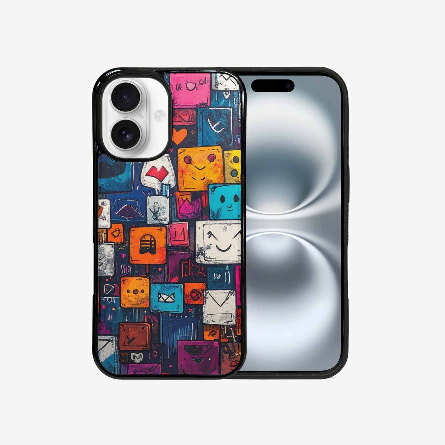 iPhone 16 Case — Hand Drawn Icon Doodle Pattern Hundreds, Custom Made Phone Cover