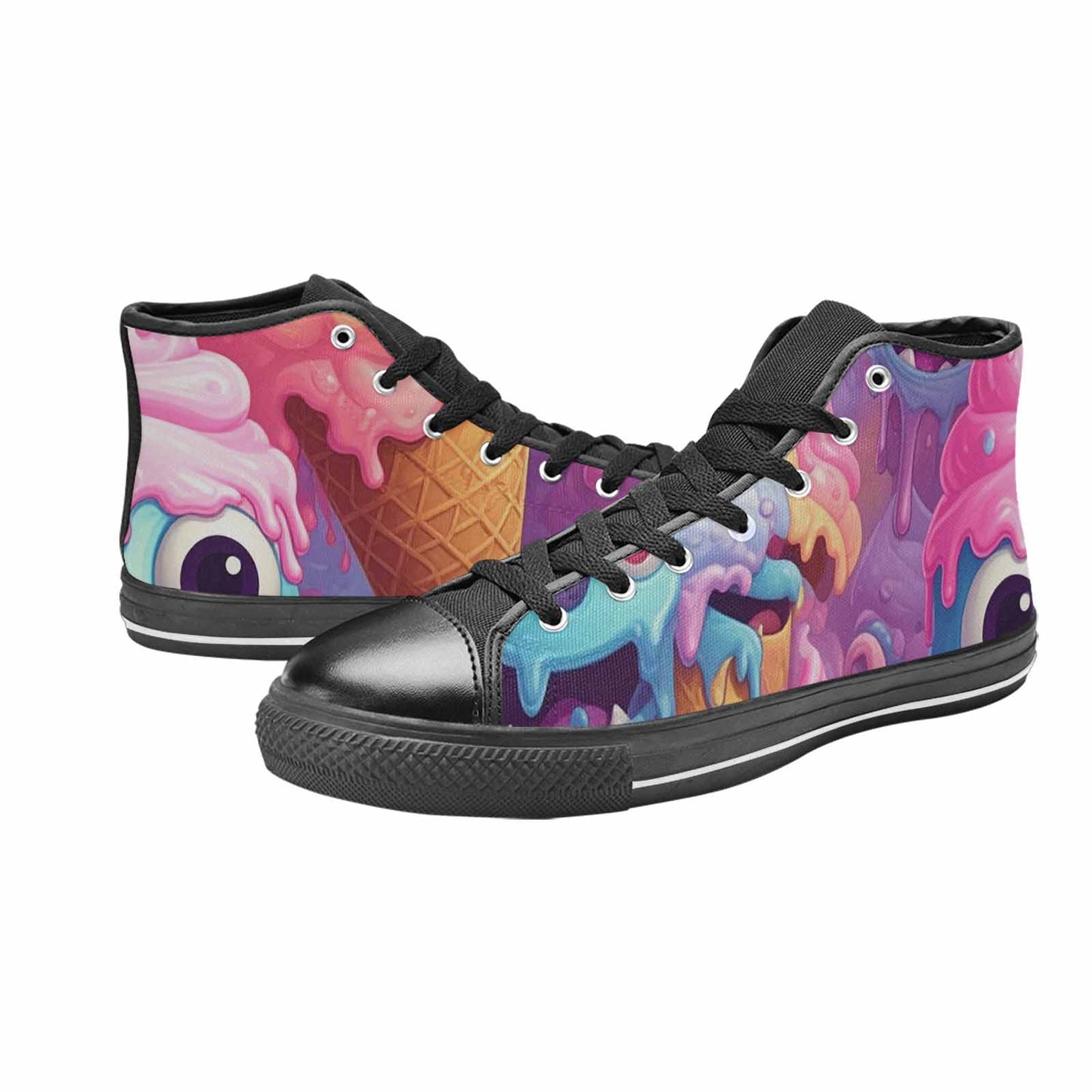 WOMEN'S Melting Icecream Cone Monster High Top Canvas Vibrant Chaos Shoes