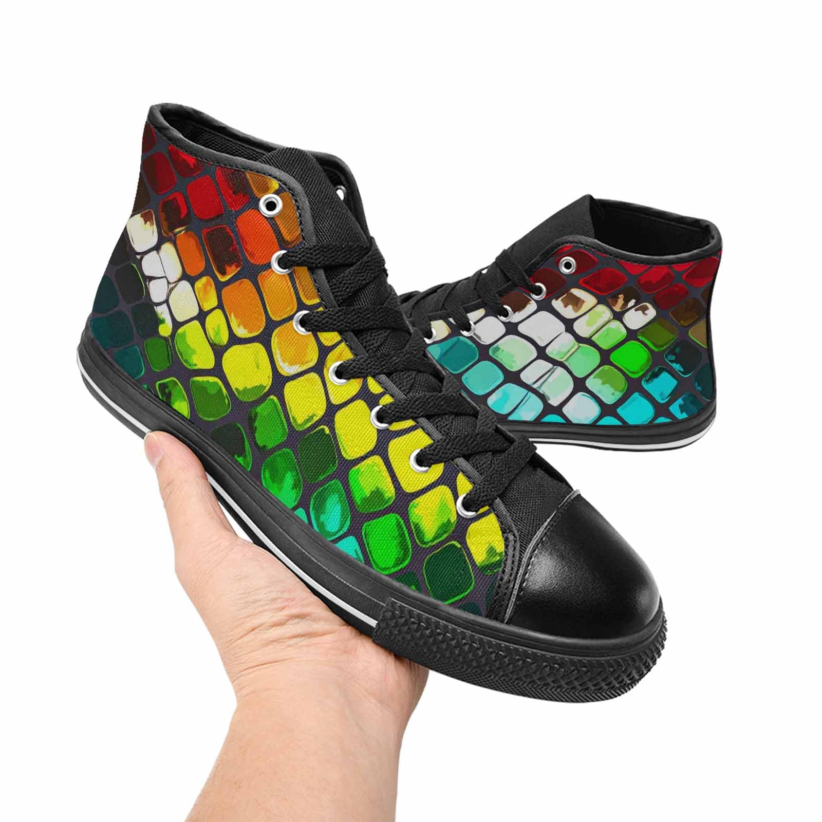 MEN'S Dark Snake Print High Top Canvas Surreal Custom Sneakers
