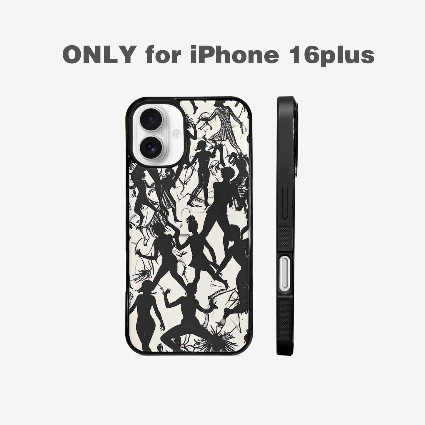 iPhone 16 Plus Case — Bold Dancing Figure Line Art Pattern, Original Design Phone Case