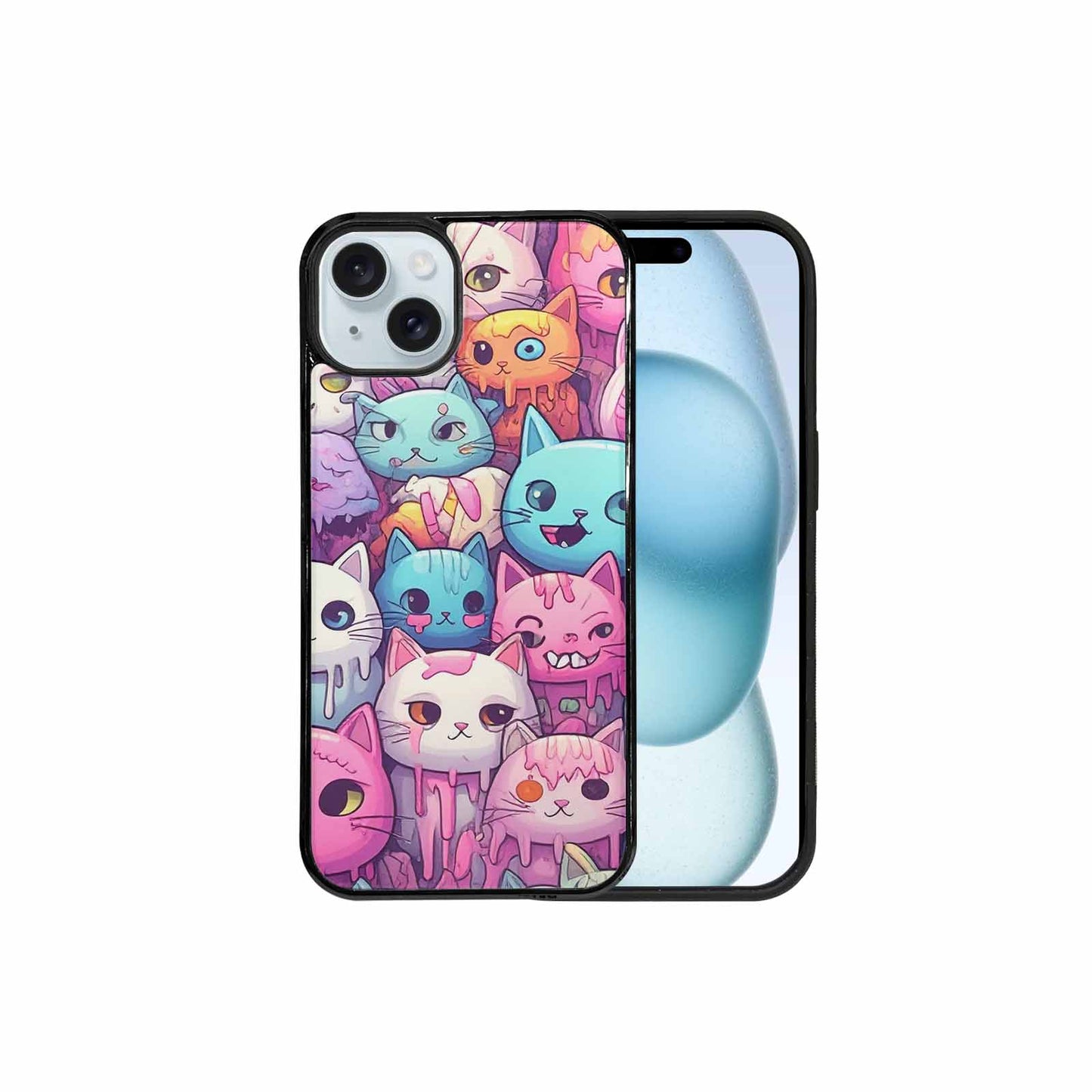 iPhone 15 Plus Case — Pastel Gore Cat Character Pattern Hundreds, Customized Protective Case