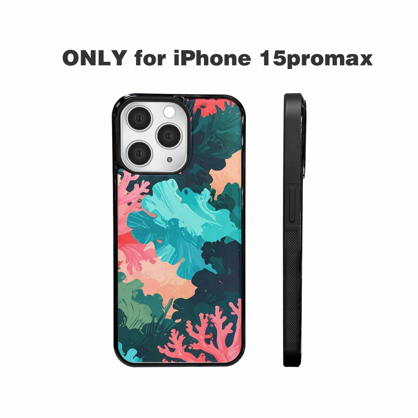 iPhone 15 Pro Max Case — Camo Coral Turquoise, Unique Phone Case Design