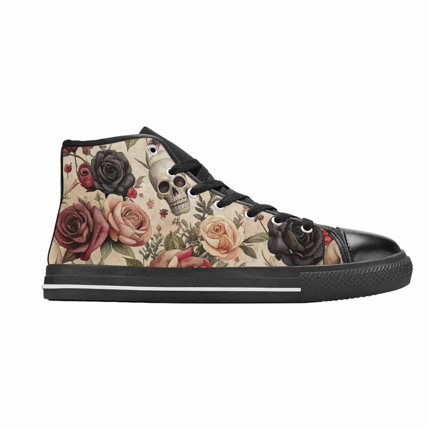 MEN'S Skulls - Roses High Top Canvas Cottagecore Sneakers