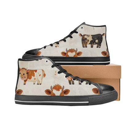 WOMEN'S Cow Animal Print High Top Canvas Neon Fantasy Shoes