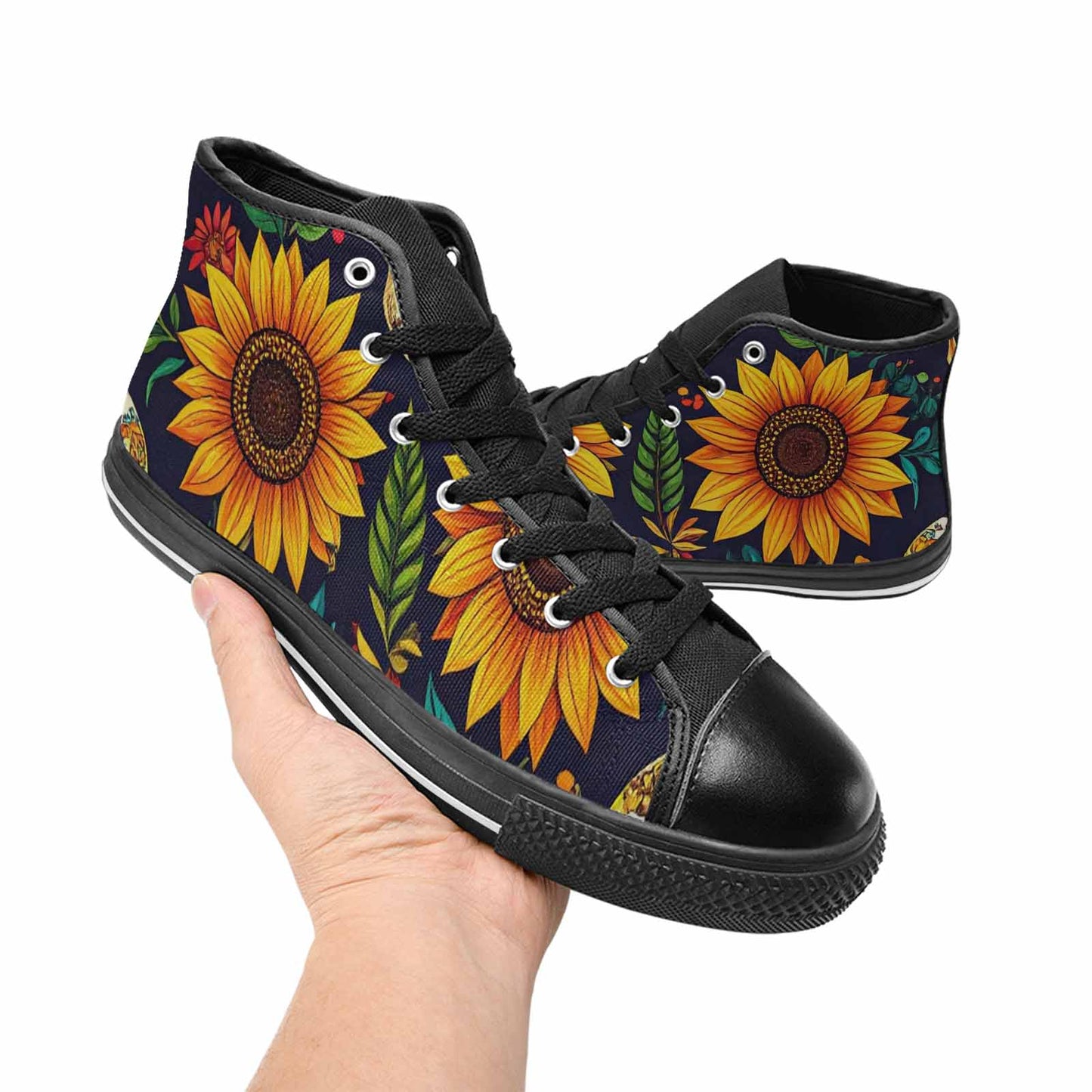 WOMEN'S Sunflowers And Skulls High Top Canvas Dark Academia Shoes