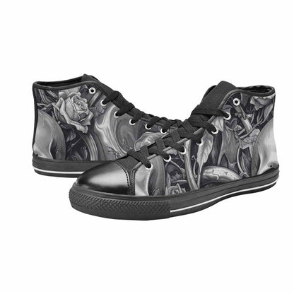 MEN'S Skulls Roses Chrome Airbrush High Top Canvas Neon Fantasy Custom Shoes
