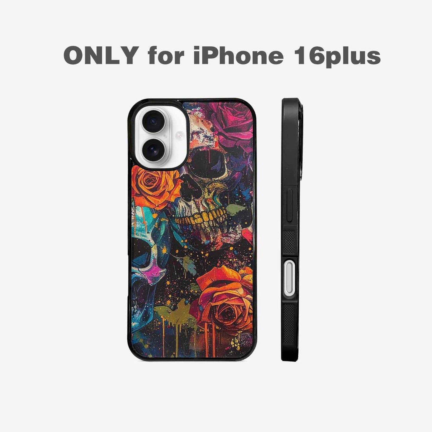 iPhone 16 Plus Case — Skulls Roses Acid Wash Custom, Custom Made Phone Cover