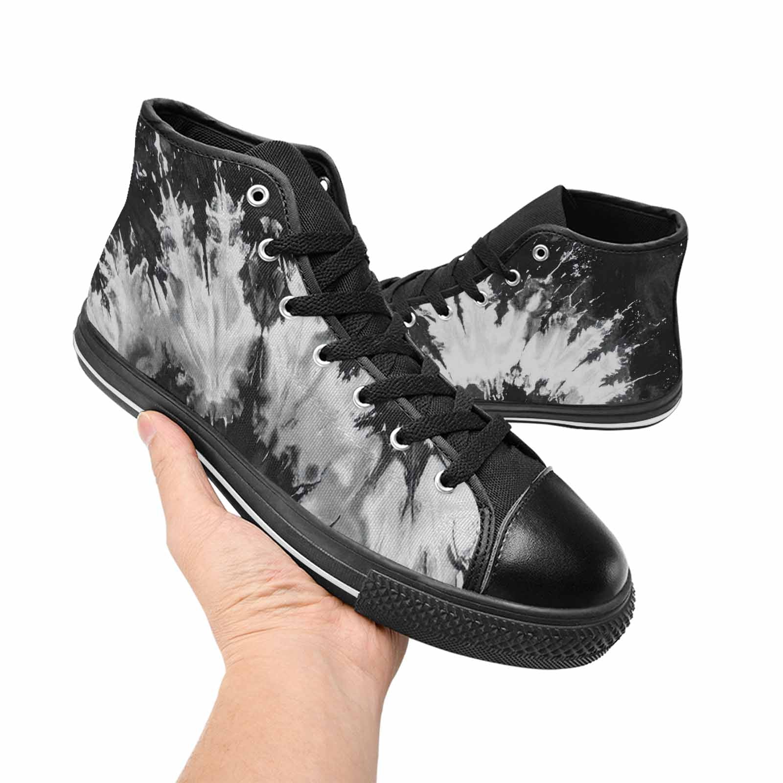 MEN'S Tie Dye Acid Wash Black White High Top Canvas Wallpaper Art Custom Sneakers