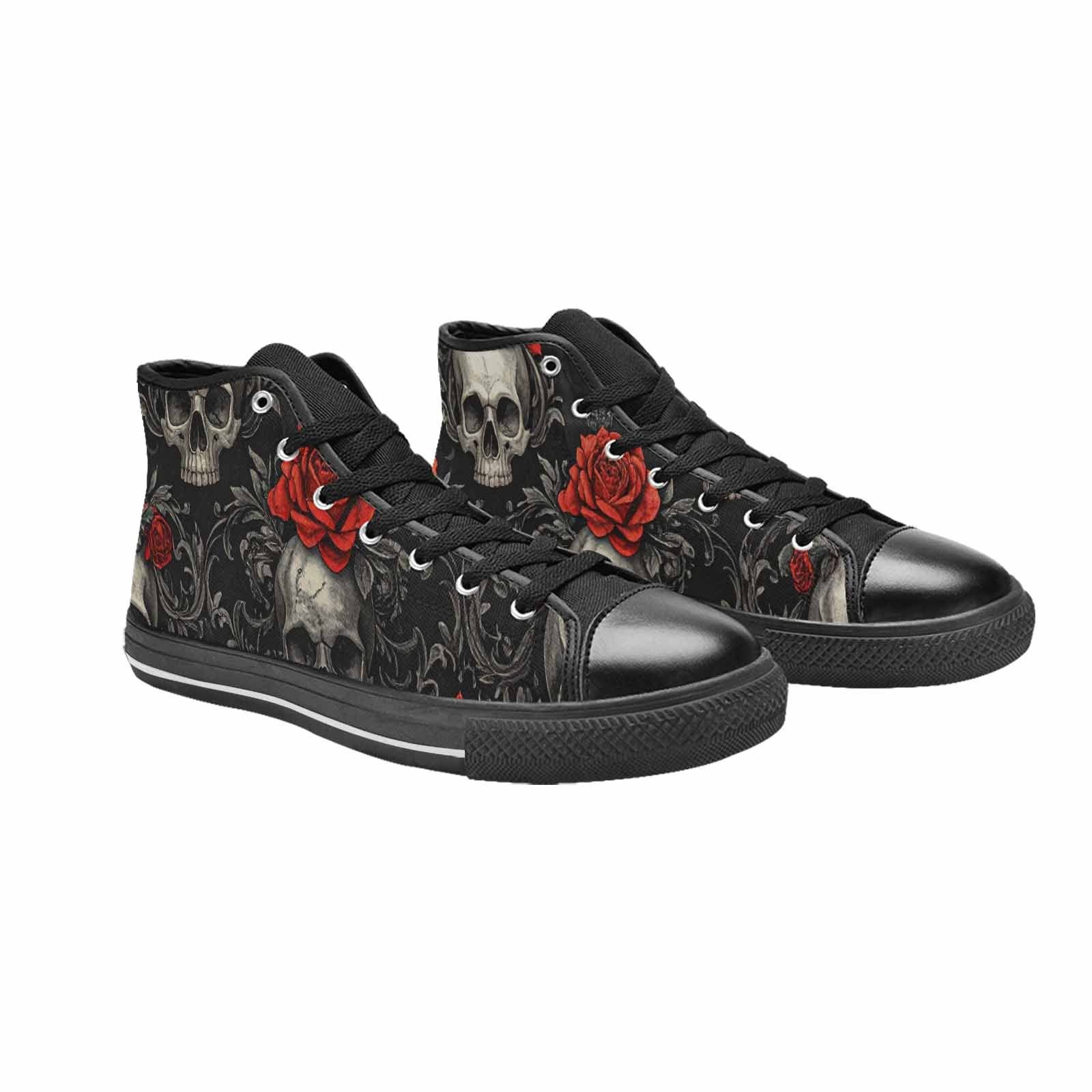 WOMEN'S Skulls Roses Fine Line High Top Canvas Vibrant Chaos Custom Shoes