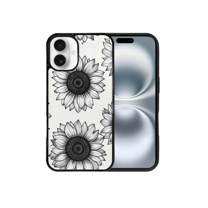 iPhone 16 Plus Case — Minimalist Line Art Sunflower, Custom Print Case Cover