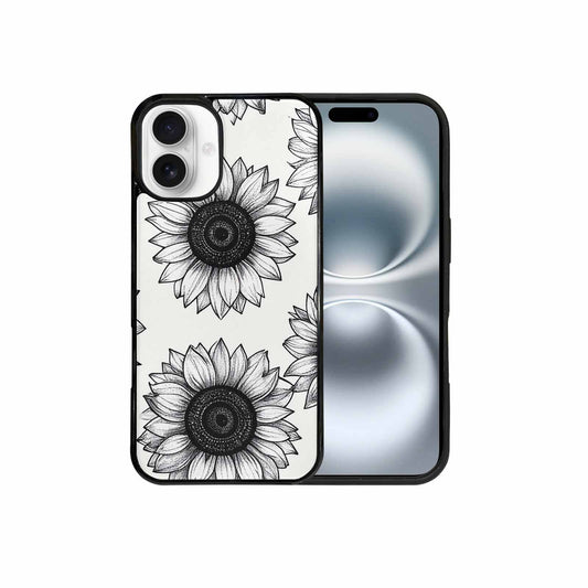iPhone 16 Plus Case — Minimalist Line Art Sunflower, Custom Print Case Cover