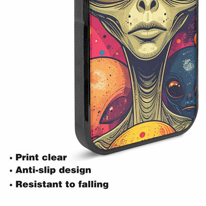 iPhone 15 Plus Case — Alien Ufo Cartoon Art Pattern Groovy, Personalized Phone Case