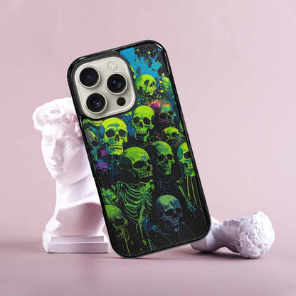 iPhone 16 Pro Case — Skeletons Neon Green Glow Skeletons Pattern, Unique Phone Case Design