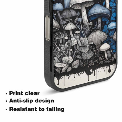 iPhone 16 Pro Case — Mushrooms General Black Blue Ink Mushrooms, Custom Made Phone Cover