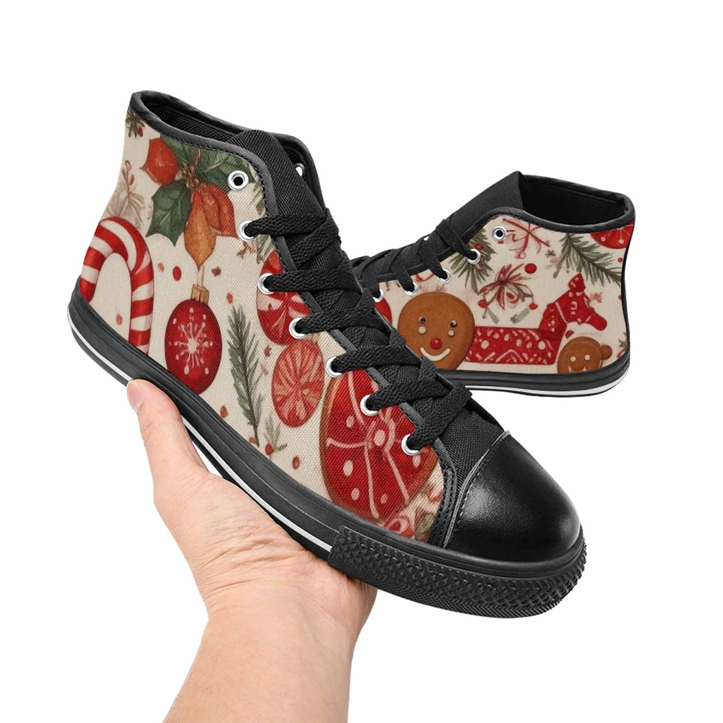MEN'S Christmas Holly Snowflake High Top Canvas Dark Academia Custom Shoes