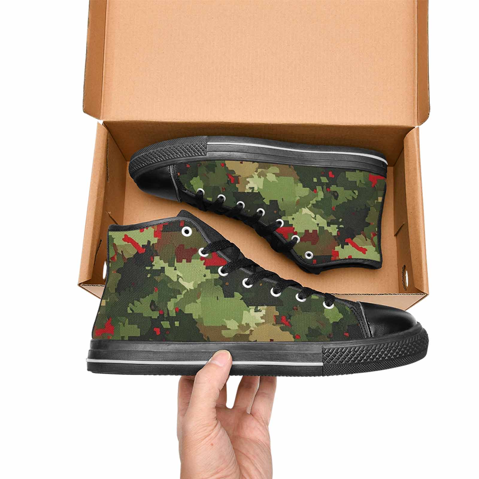 MEN'S Military Camouflage Blotch High Top Canvas Wallpaper Art Custom Shoes