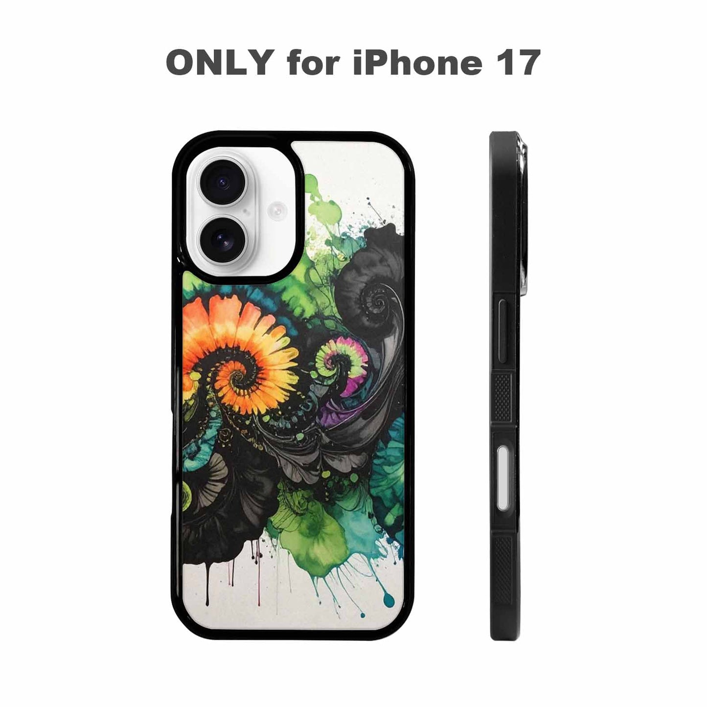 iPhone 17 Case — Black &amp; Green Ink Tie Dye, Custom Designed Case Cover