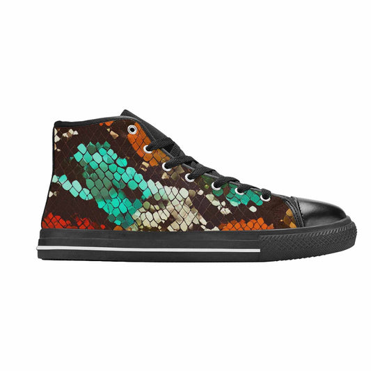 WOMEN'S Dark Snake Print High Top Canvas Vibrant Chaos Custom Sneakers