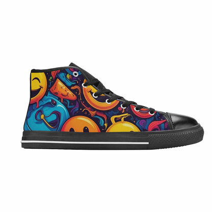 MEN'S Yellow Smiley Face High Top Canvas Vibrant Chaos Custom Sneakers