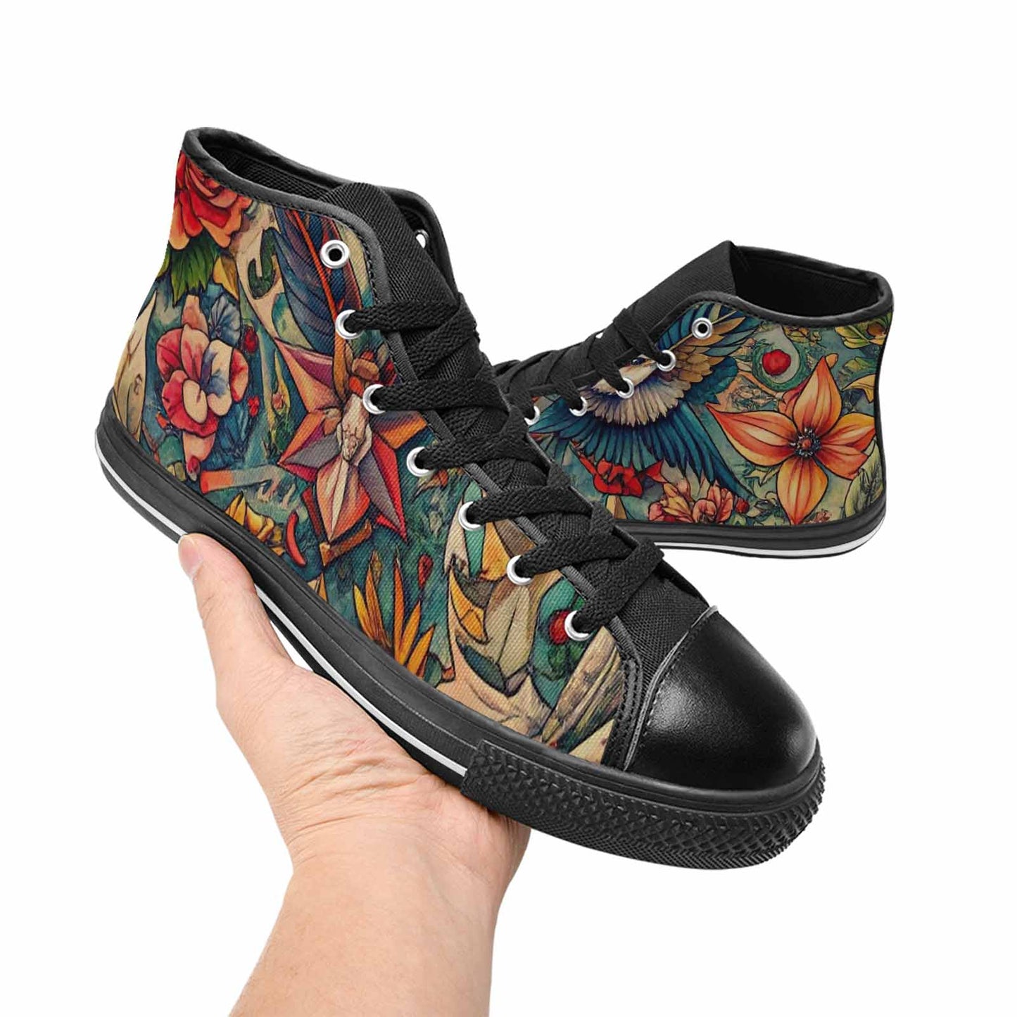 WOMEN'S Old School Tattoo High Top Canvas Neon Fantasy Custom Sneakers