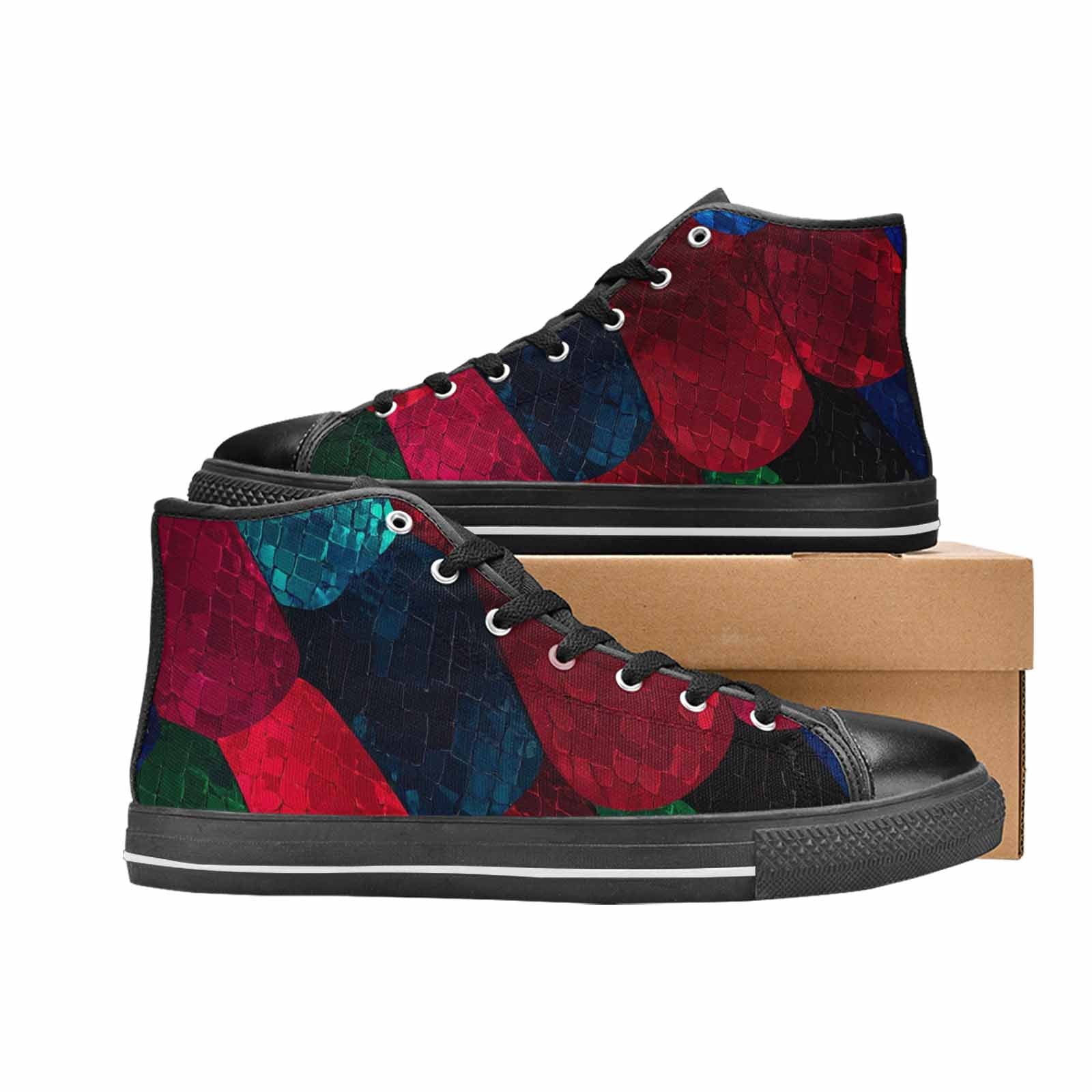 MEN'S Dark Snake Print High Top Canvas Vibrant Chaos Custom Shoes