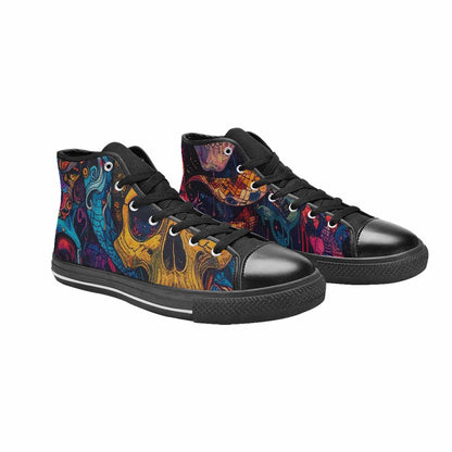 MEN'S Snakes And Skulls Collage High Top Canvas Neon Fantasy Sneakers