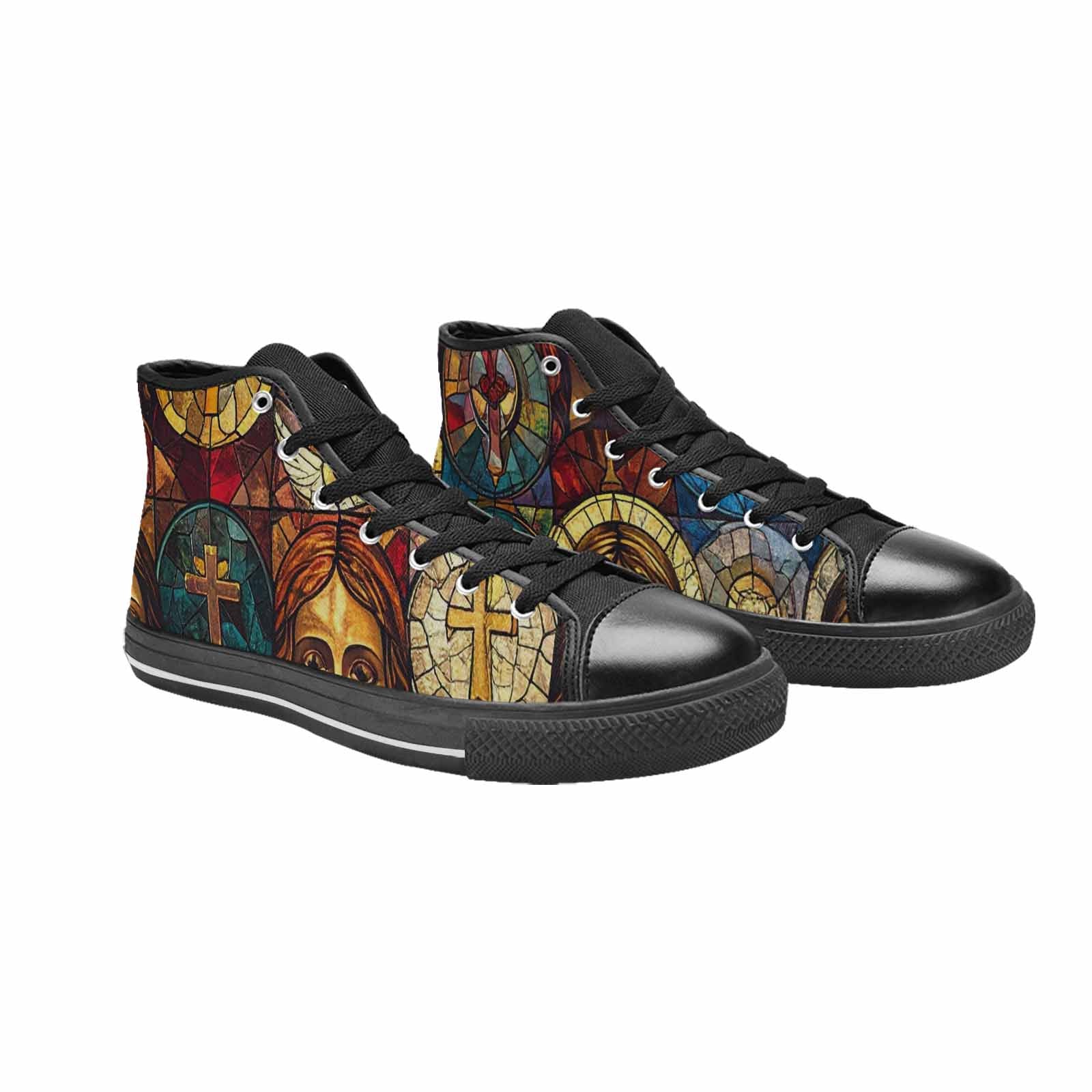 MEN'S Jesus Face Small High Top Canvas Vibrant Chaos Custom Sneakers