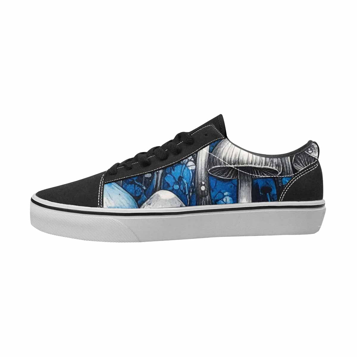 MEN'S Mushrooms Black & Blue Ink Canvas Made To Order Kaleidoscope Custom Art Shoes