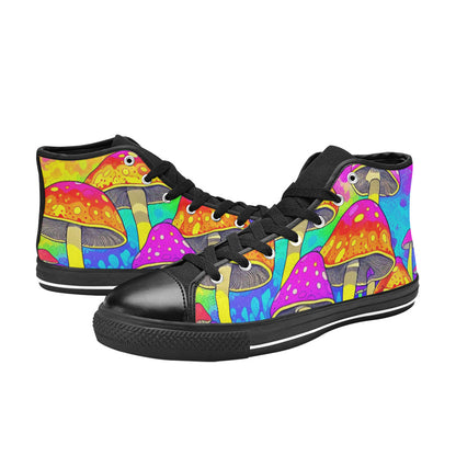 WOMEN'S Colorful Mushrooms Art Vibes High Top Canvas Grunge Sneakers
