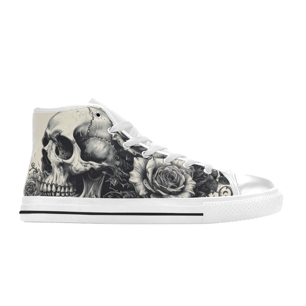 Gothic Skull Art Women's Dark Rose Collection High Top Canvas Shoes | Freaky Shoes®