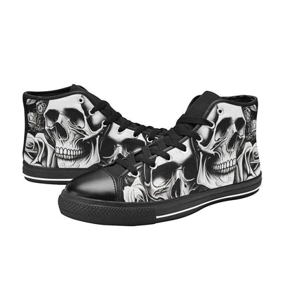 Freaky Shoes custom art sneakers with black and white skull art, made to order
