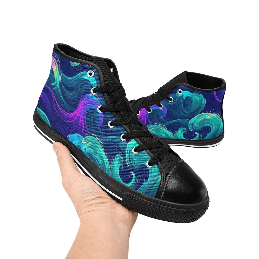 WOMEN'S Glowing Ocean Swirls High Top Canvas Aesthetic Shoes