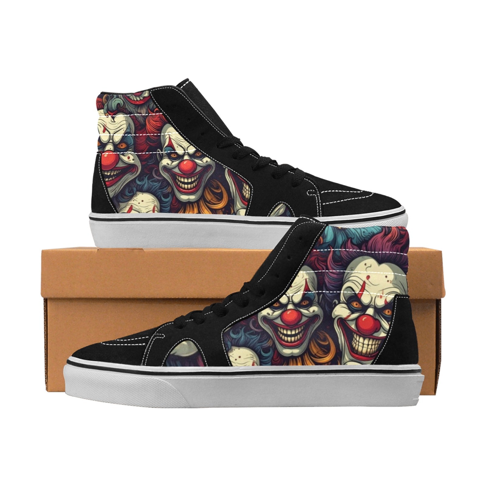 MEN'S Evil Clowns Heads Faces High Top Skateboarding Grunge Custom Sneakers
