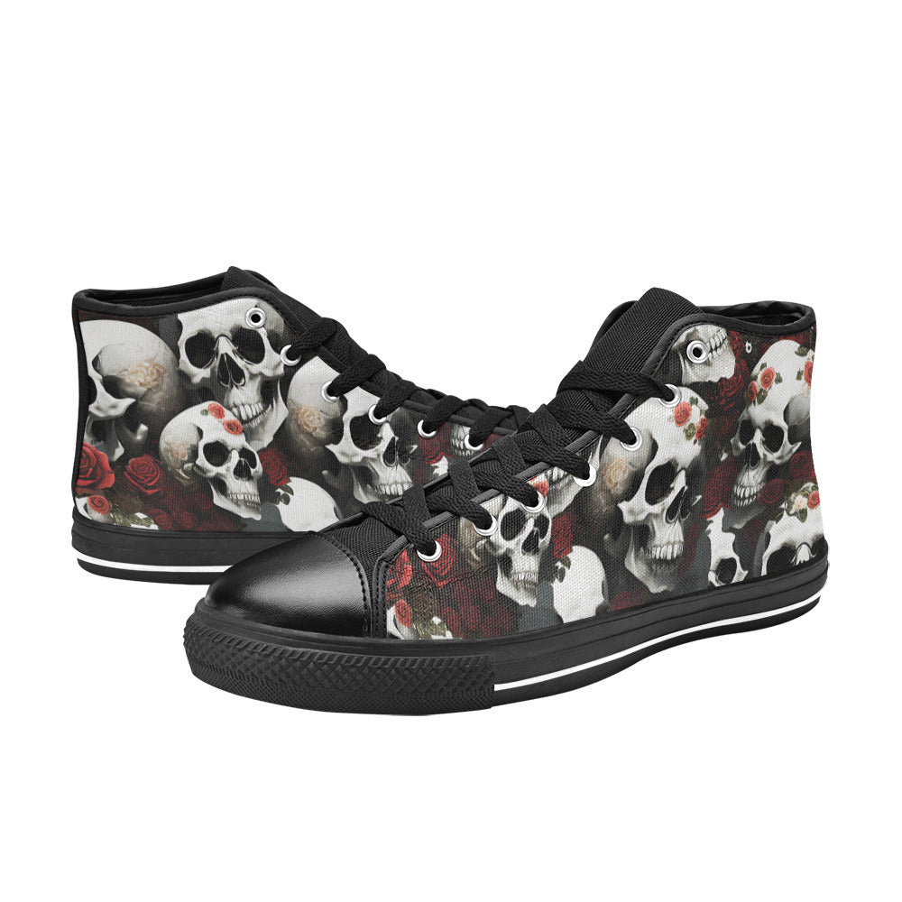 WOMEN'S Rose Skulls Dark 3 High Top Canvas Neon Fantasy Custom Sneakers