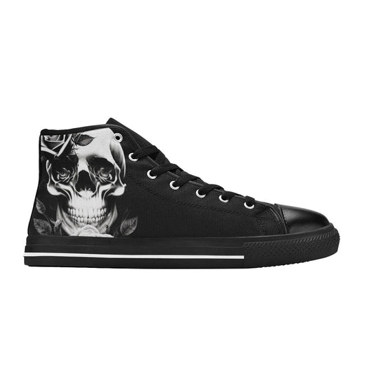 MEN'S Cartoon Style Skulls Roses High Top Canvas Wallpaper Art Sneakers