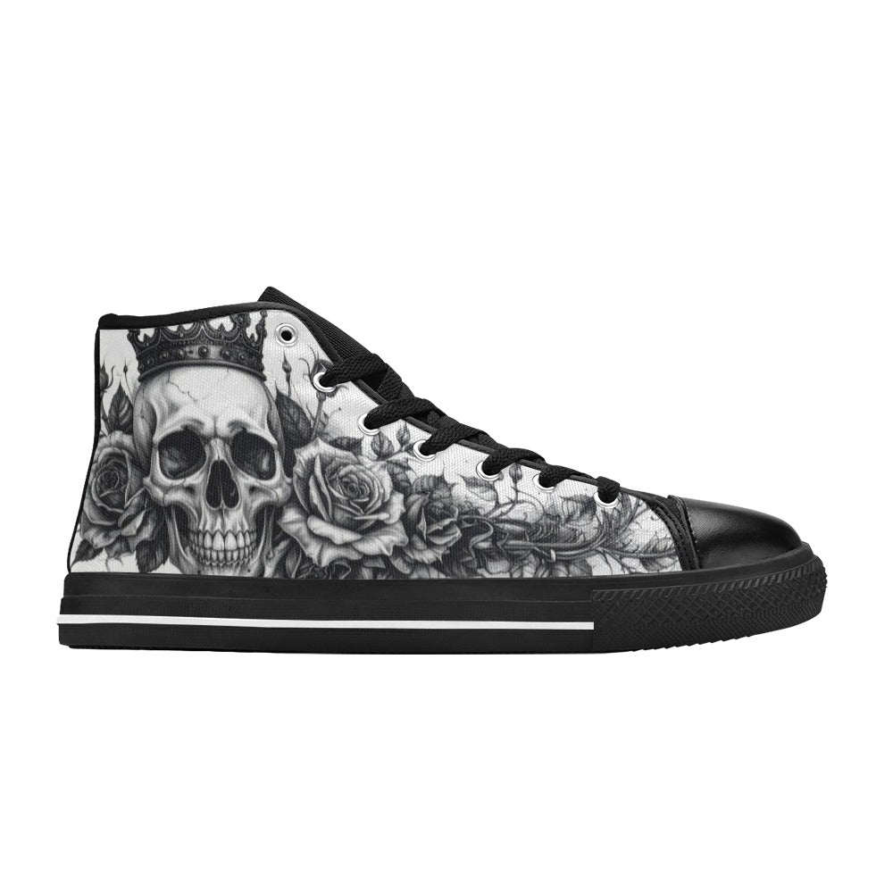 Skull Monochrome Gothic Women's Dark Art High Top Canvas Shoes | Freaky Shoes®