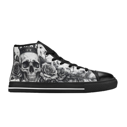 Skull Monochrome Gothic Women's Dark Art High Top Canvas Shoes | Freaky Shoes®