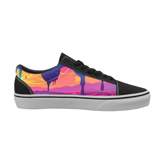 WOMEN'S Surrealist Dreamscape Pattern, Melting Low Top Skateboarding Neon Fantasy Custom Shoes