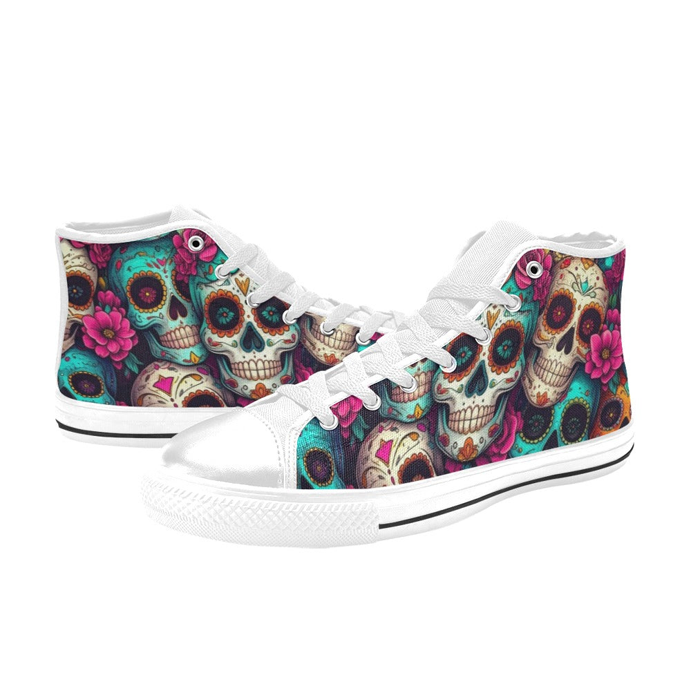 WOMEN'S Sugar Skull Gold Ornate High Top Canvas Cottagecore Custom Sneakers
