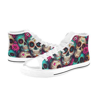 WOMEN'S Sugar Skull Gold Ornate High Top Canvas Cottagecore Custom Sneakers
