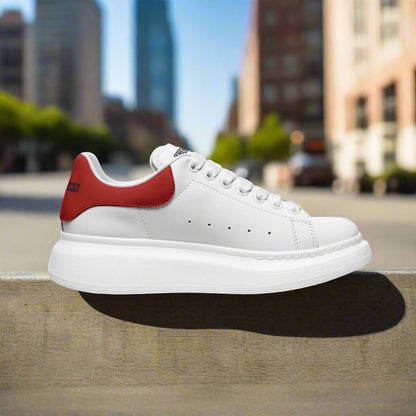 Freaky ® White Red high-top canvas shoes, custom full-wrap printed design — Freaky Shoes