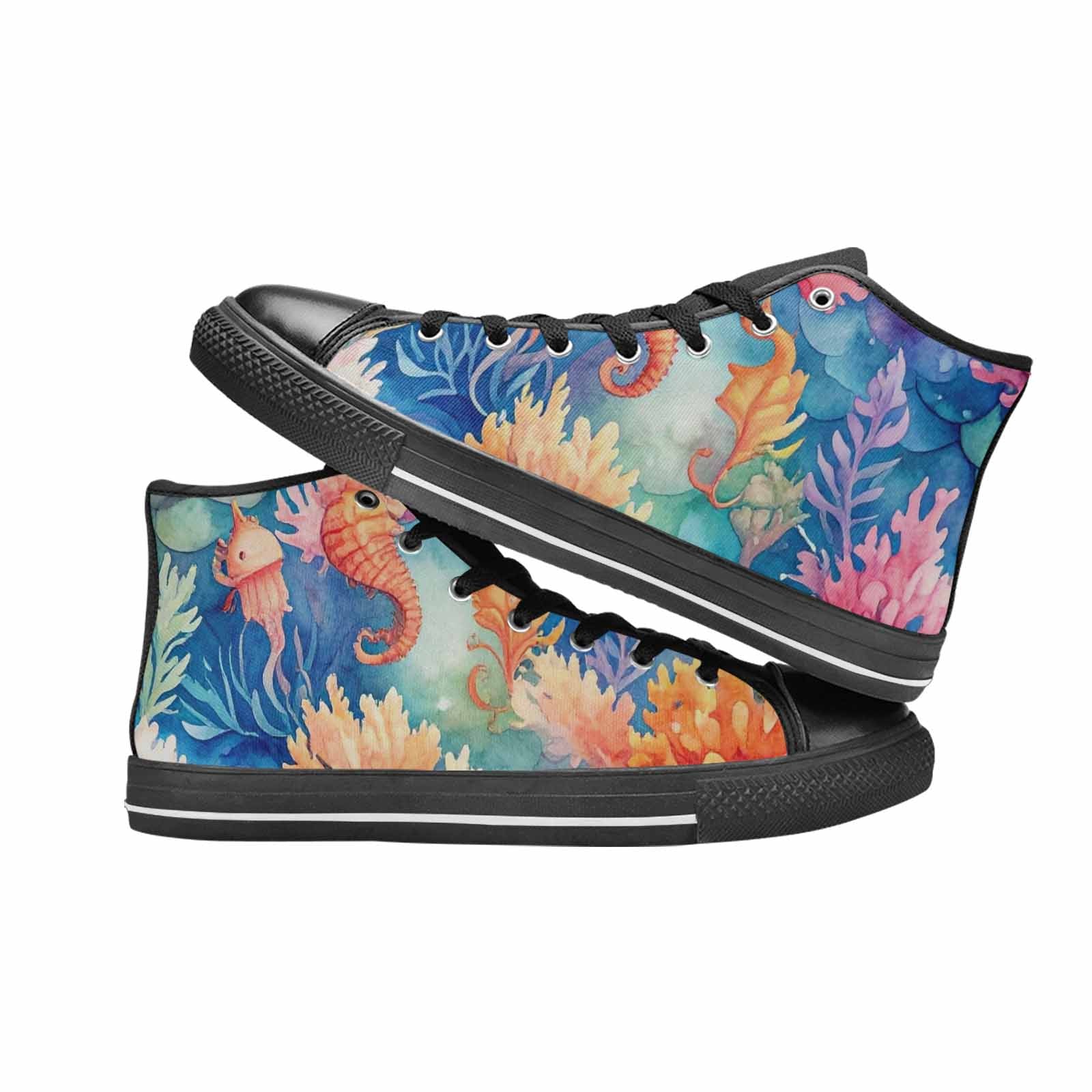 WOMEN'S Fish Scale Coral High Top Canvas Neon Fantasy Sneakers