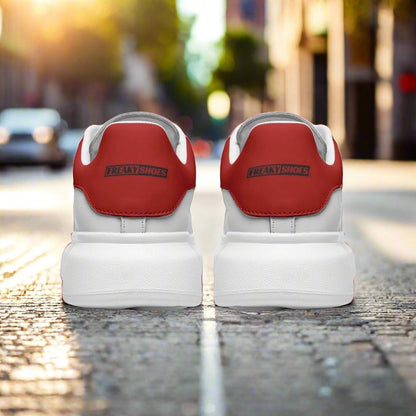 Freaky ® White Red high-top canvas shoes — one-of-a-kind custom printed art, Freaky Shoes