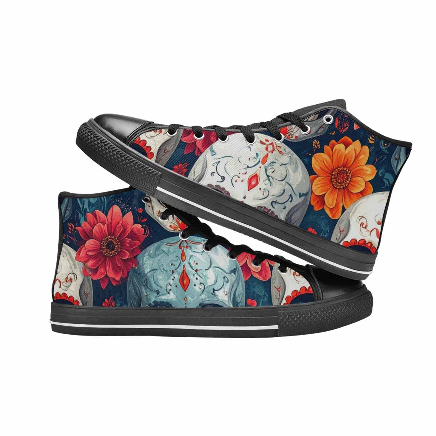 WOMEN'S Marble Skull High Top Canvas Neon Fantasy Shoes